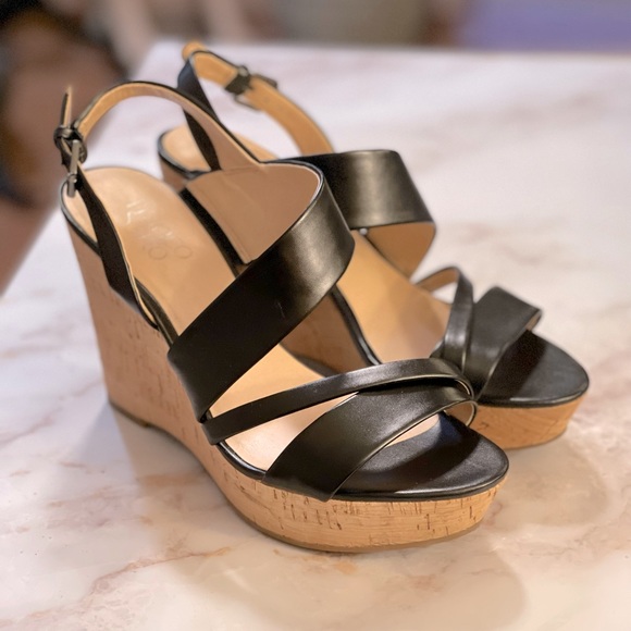 Franco Sarto Shoes - Franco Sarto black leather wedges, size 8